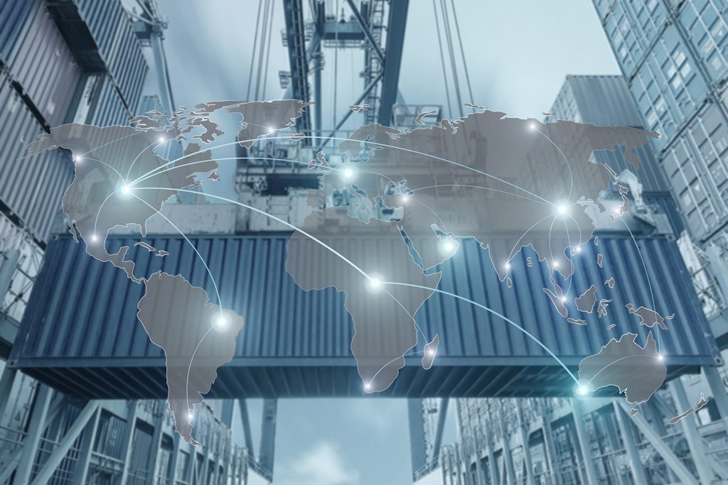 Import, Export, Logistics concept - Map global partner connection